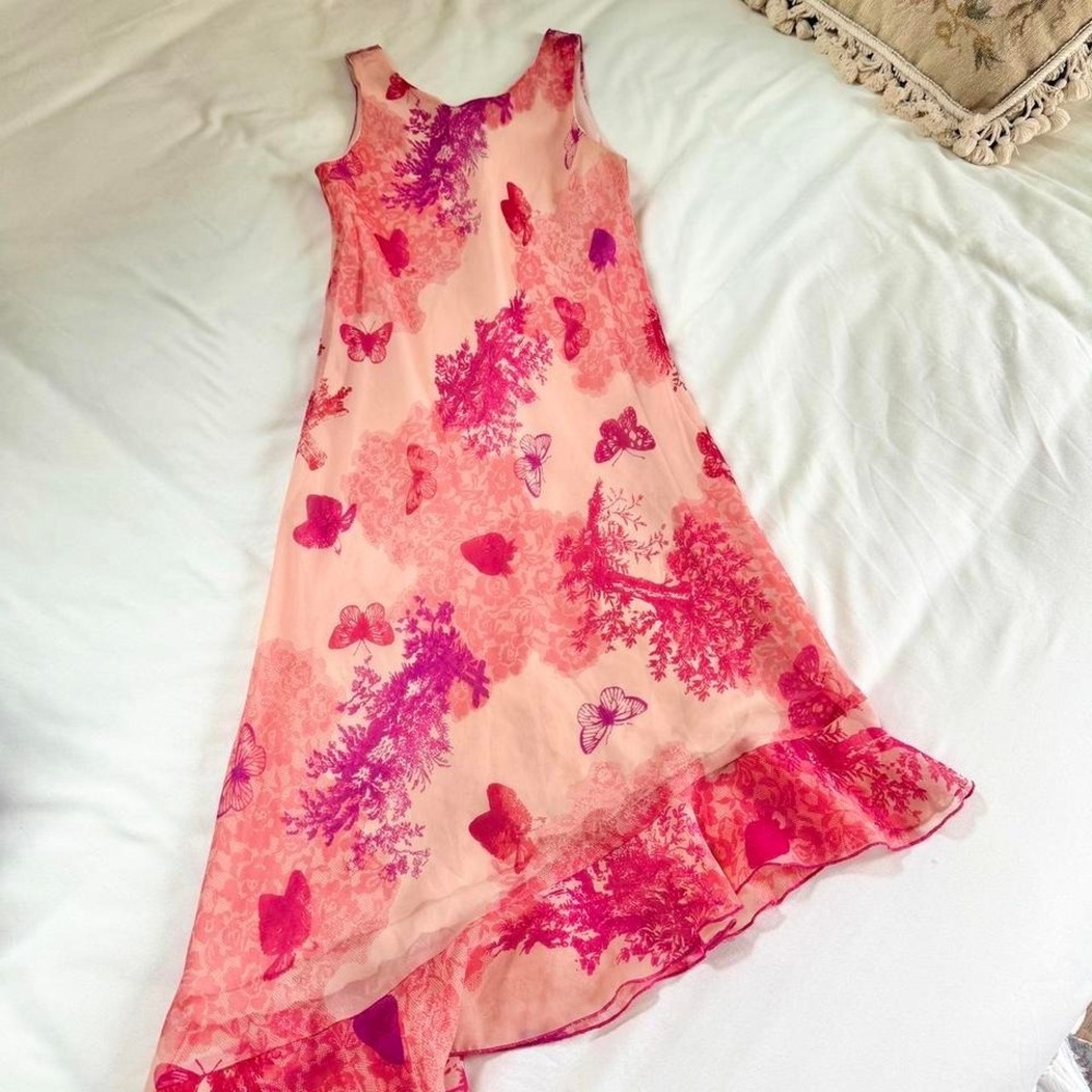 Y2K Hype Girls pink butterfly print high low dress‎ size 10